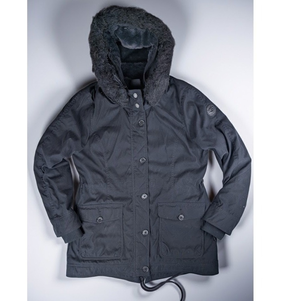 Hollister Heritage collection Parka Jacket Women's L Black Faux Fur Hooded